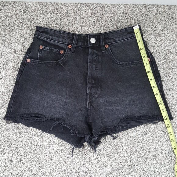 NEW ZARA Size 27 / 4 HIGH WAIST RISE RIPPED FRAYED TRF DENIM SHORTS Black - Picture 5 of 8